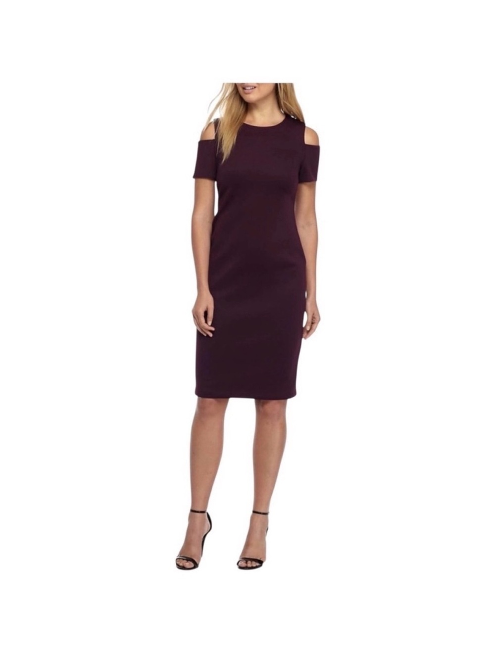 Calvin Klein Plum Cold-Shoulder Midi Scuba Dress